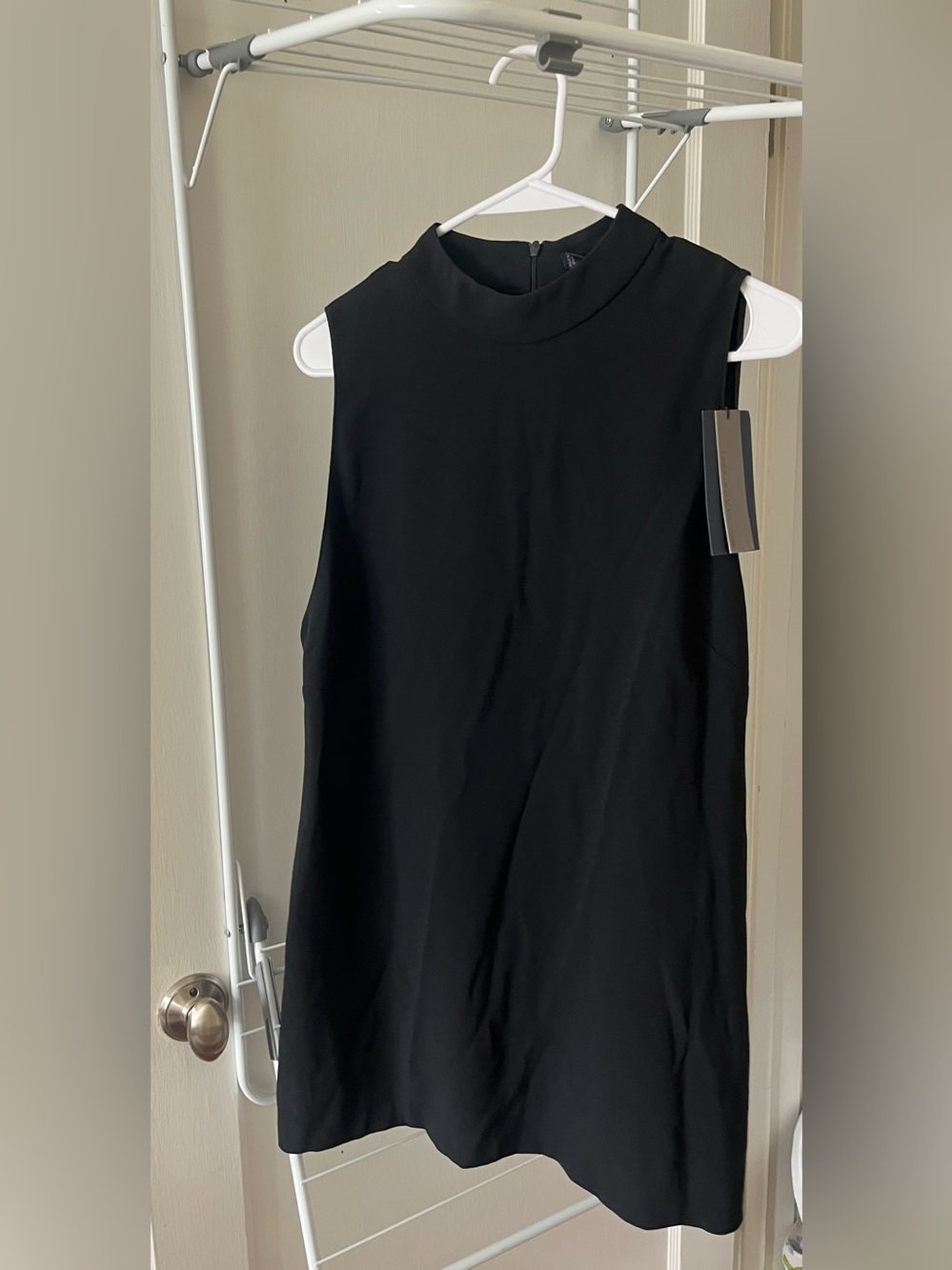 Zara - Minimalist Black Sheath Mock-Neck Dress